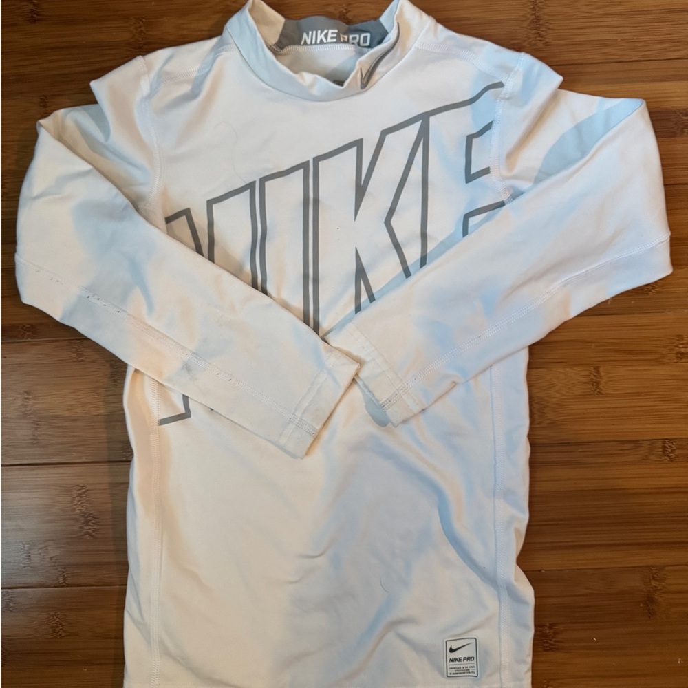 Nike Pro White and Gray Compression Shirt kids medium (8-10)